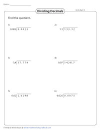 division of decimals worksheet