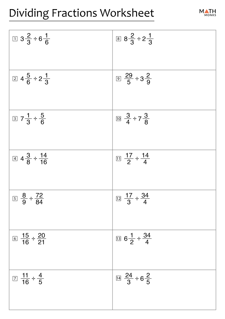 division of fractions worksheet 6th grade