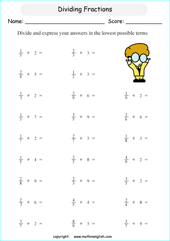 division of fractions worksheet 6th grade