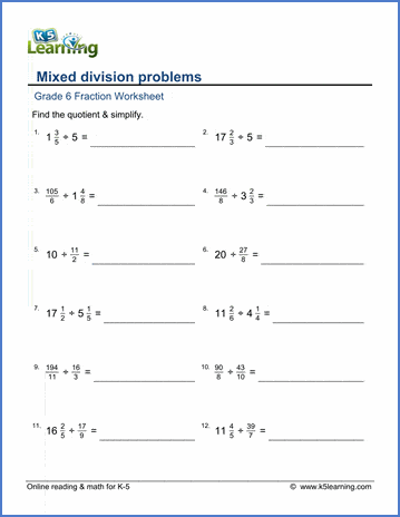 division of fractions worksheet 6th grade