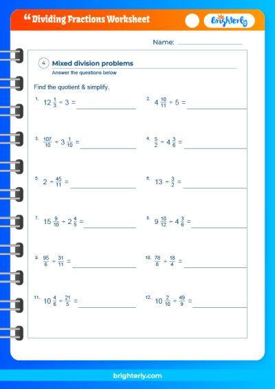division of fractions worksheet pdf