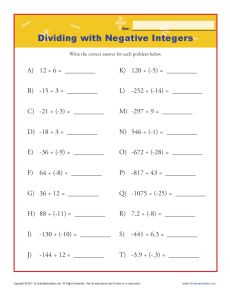 division of integers worksheet
