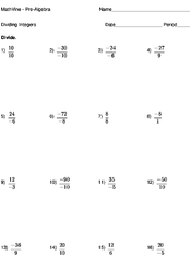 division of integers worksheet