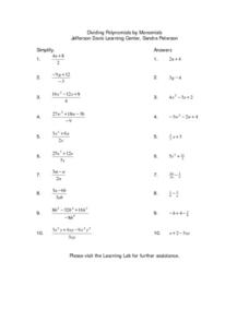 Dividing Polynomials by Monomials Lesson Plan for 9th - 10th Grade ...