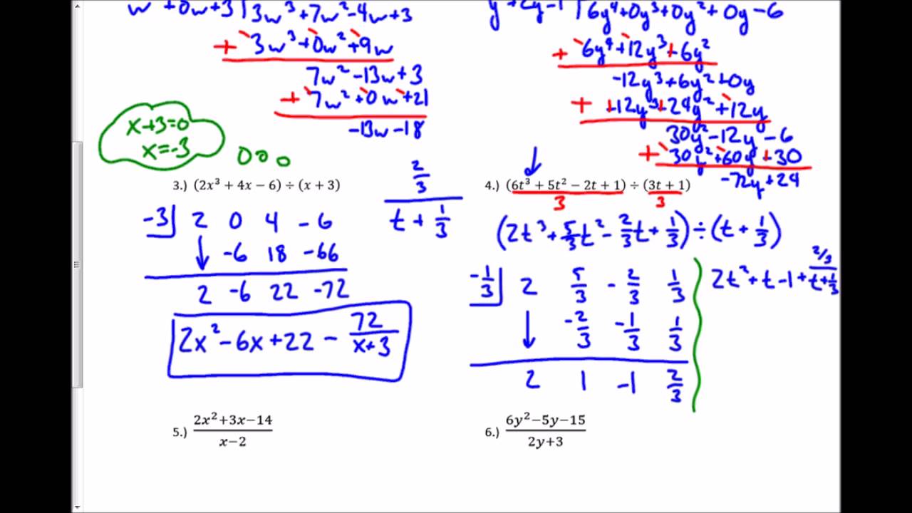 division of polynomials worksheet with answers