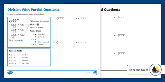 Division With Partial Quotients Activity (teacher made)
