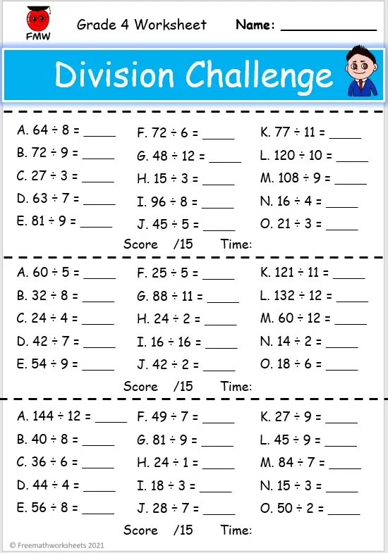division practice worksheet 4th grade