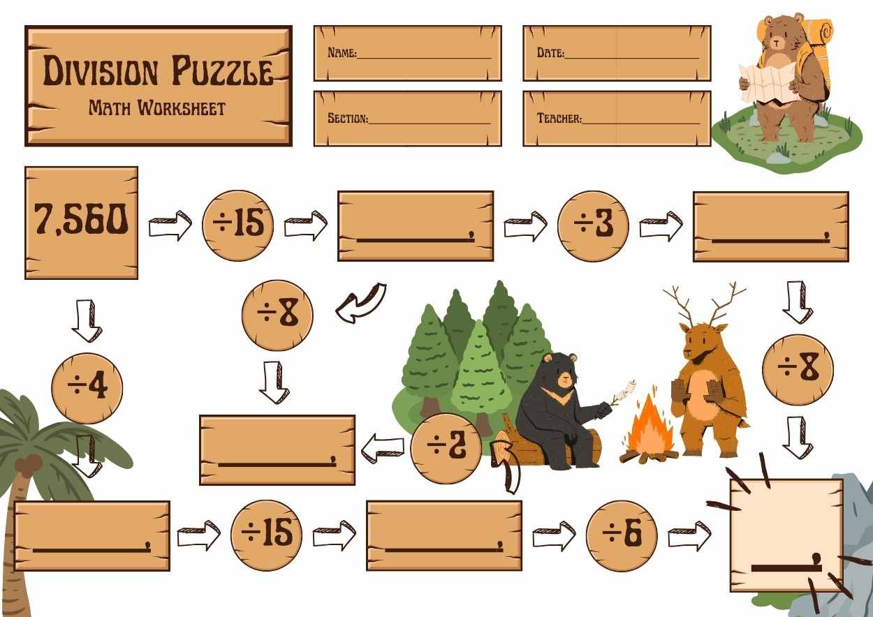 FREE Printable Division Puzzles Activity for Kids Worksheets Library