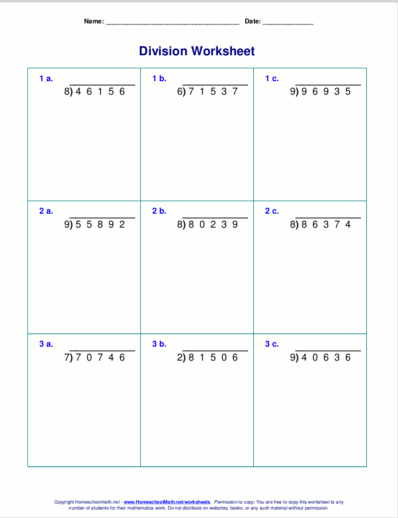 Worksheets for division with remainders