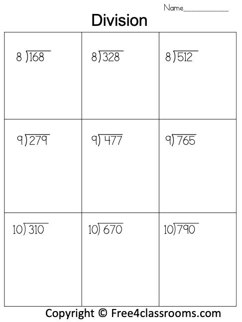 Free Division Worksheet - 3 Digit by 1 Digit - No Remainder - Free ...