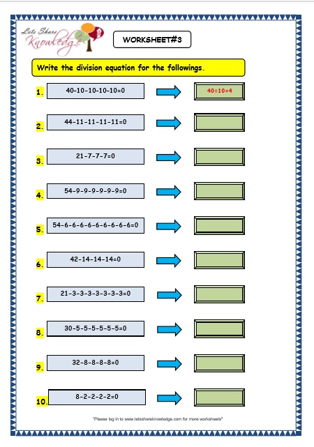 Grade 3 Maths Worksheets: Division (6.1 Division by Repeated ...