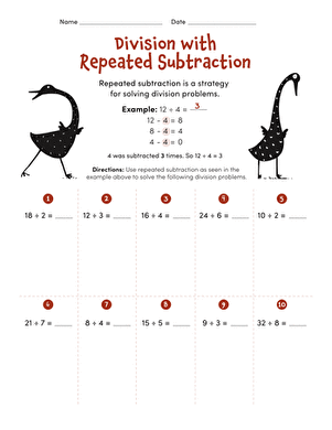 division repeated subtraction worksheet