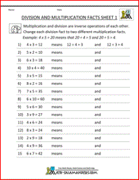Division Facts Worksheets