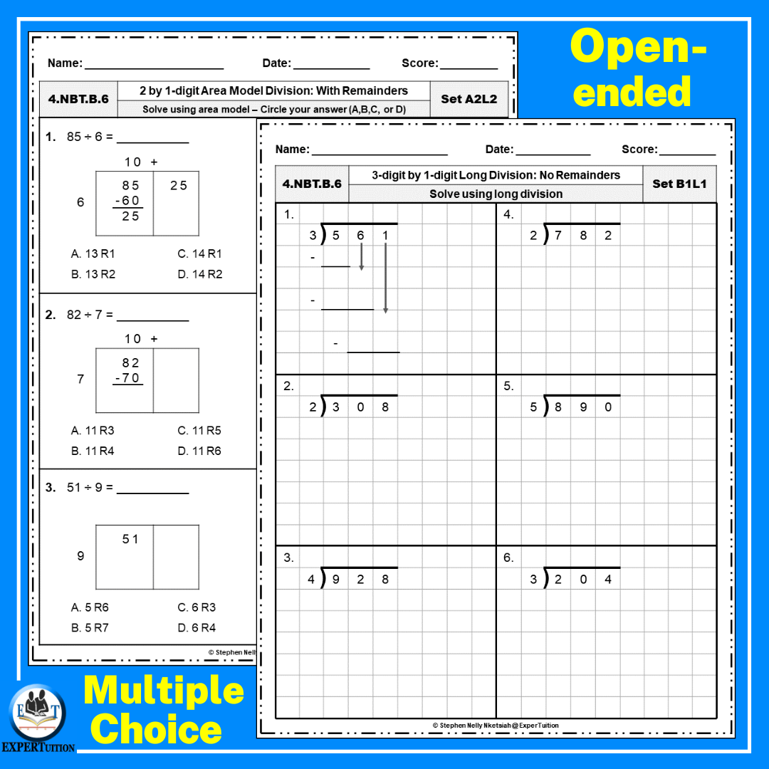 Division Methods for Grade 4: Area Model, Partial Quotients &  Long ...