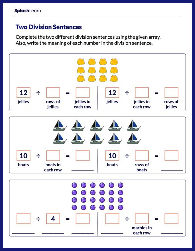 Two Division Sentences for Arrays Math Worksheets SplashLearn Worksheets Library