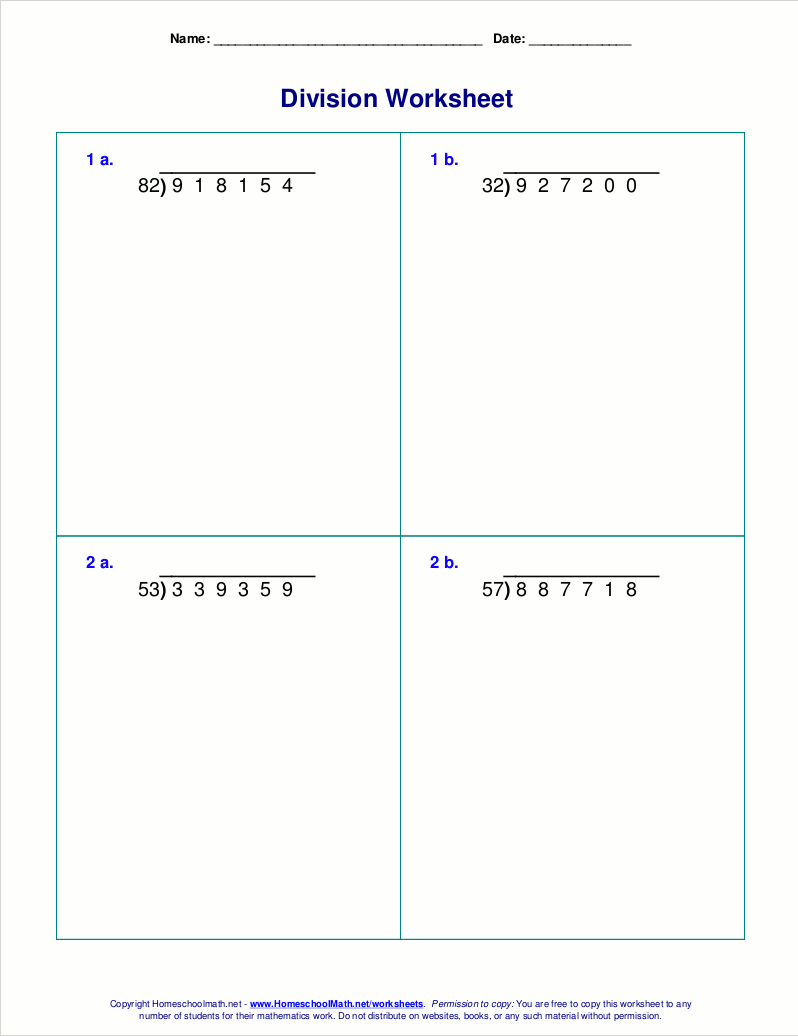 Long division worksheets for grades 4-6