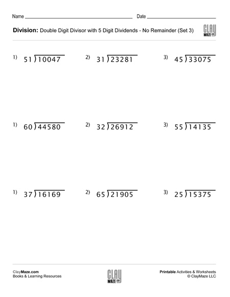 Long Division Worksheet with Double Digit Divisors (Set 3 ...