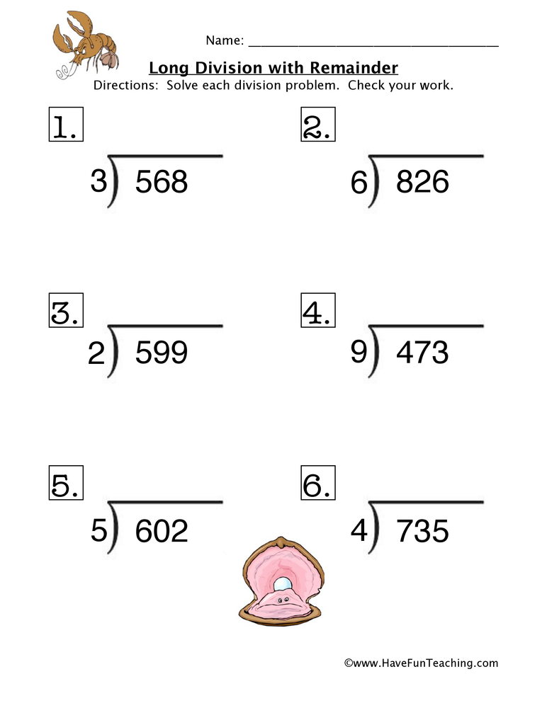 division with a remainder worksheet