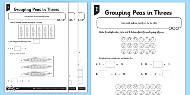 Year 3 Differentiated Pea Pod Arrays Worksheet / Worksheet Pack