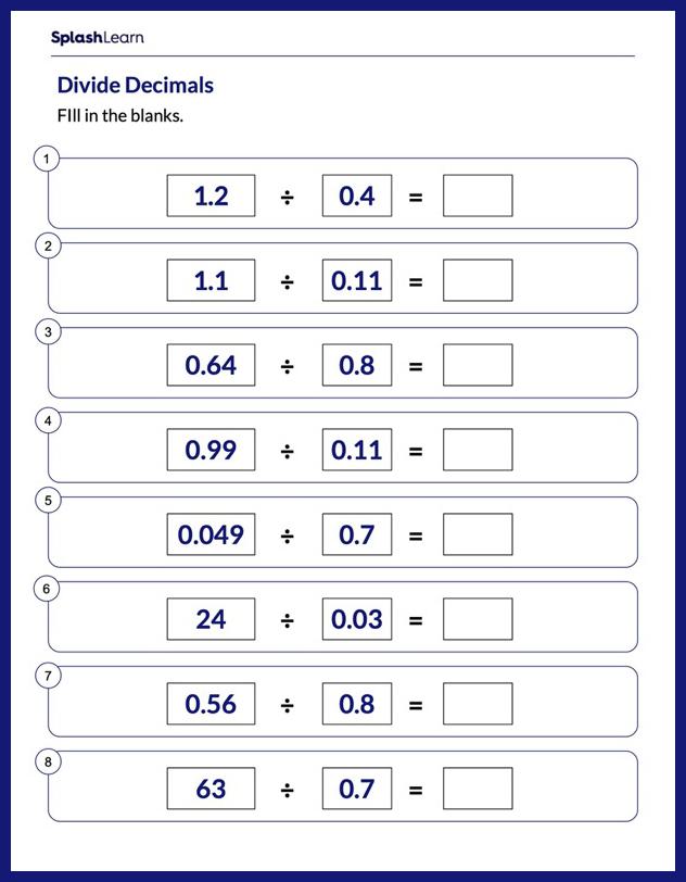 Decimal Division - Math Worksheets - SplashLearn