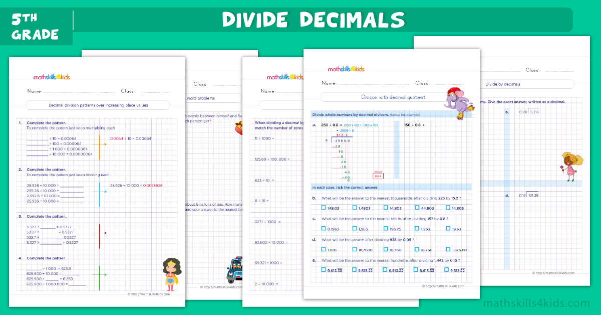 division with decimals worksheet 5th grade