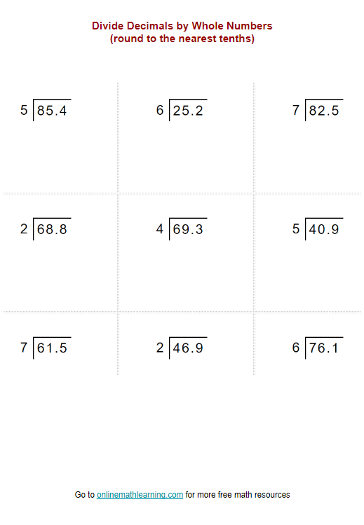 Dividing Decimals by Whole Numbers Rounding (examples, solutions ...