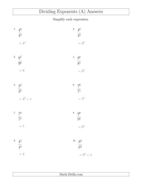 Dividing Exponents With a Larger or Equal Exponent in the Dividend ...