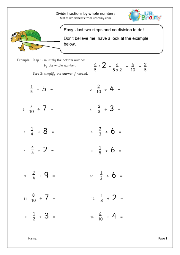 Dividing fractions by whole numbers - Fraction and Decimal ...