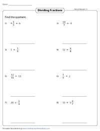 Dividing Fractions and Whole Numbers Worksheets
