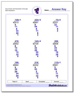 Long Division Worksheets: Division with Remainders