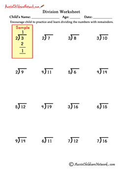 division with remainder worksheet
