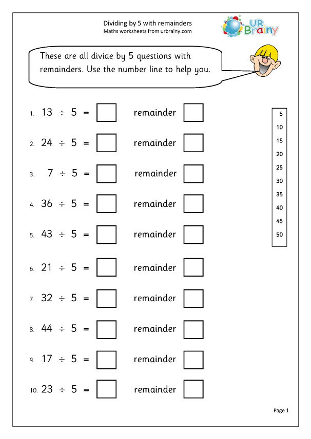 Divide by 5 with remainders - Division Maths Worksheets for Year 2 ...