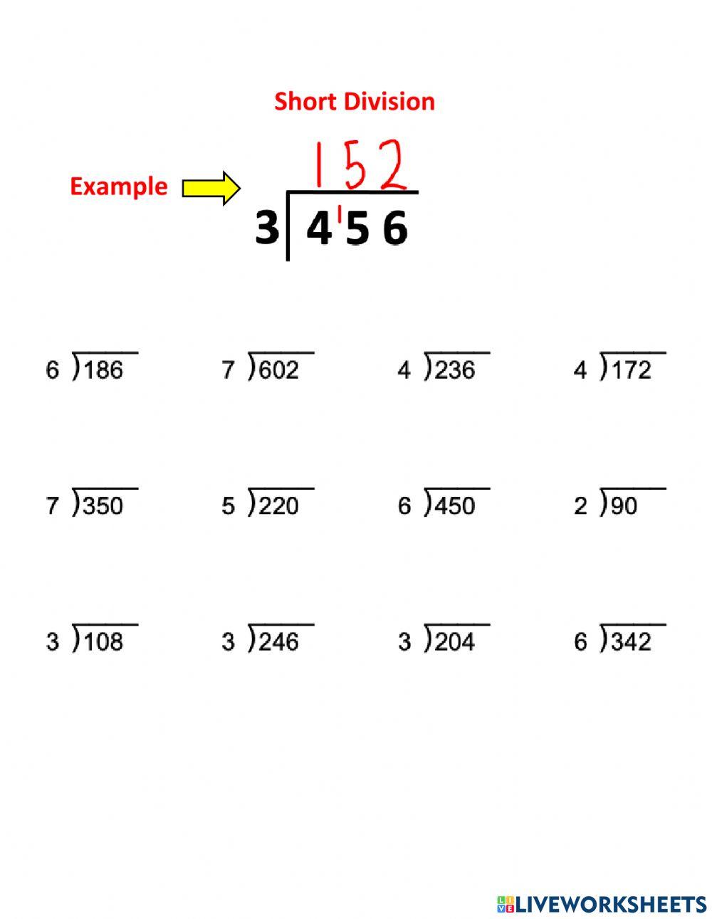 Short Division No Remainders Worksheet Worksheets Library