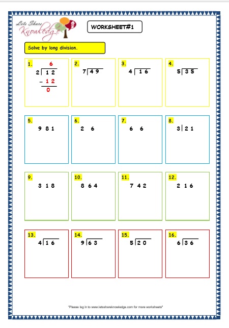 Grade 3 Maths Worksheets: Division (6.3 Long Division Without ...