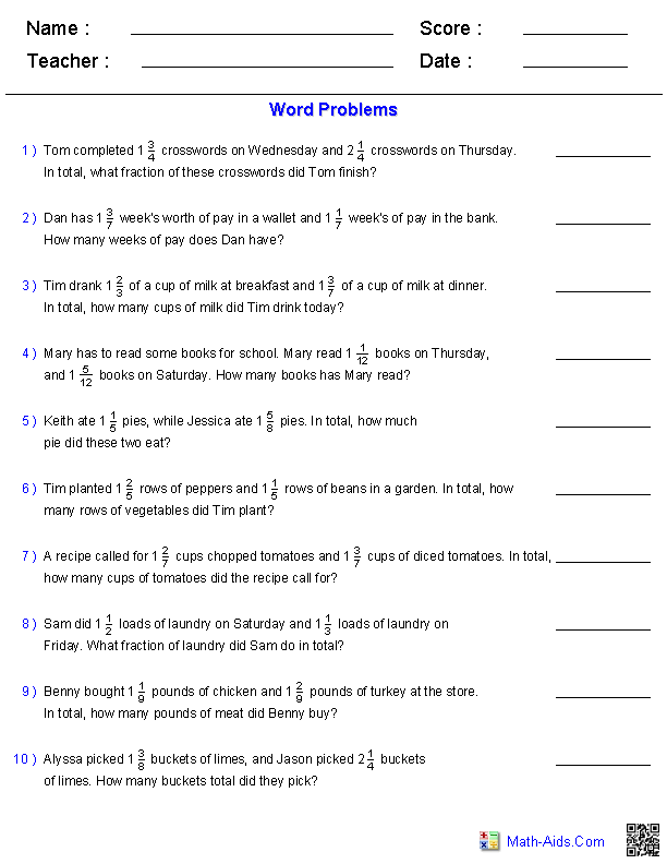 Word Problems Worksheets | Dynamically Created Word Problems