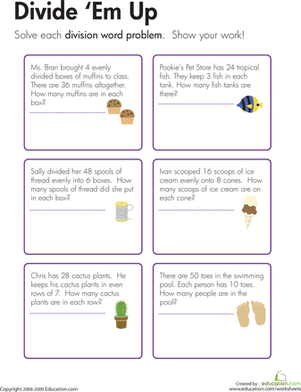 Division Word Problems: Divide Em Up! | Interactive Worksheet ...