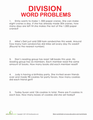 Division Word Problems | Worksheet 