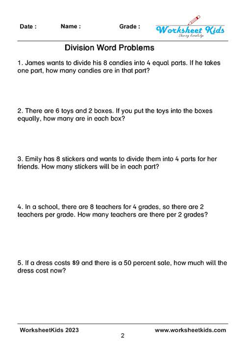 Division Word Problems Worksheets for Grade 3-5: Simple to long