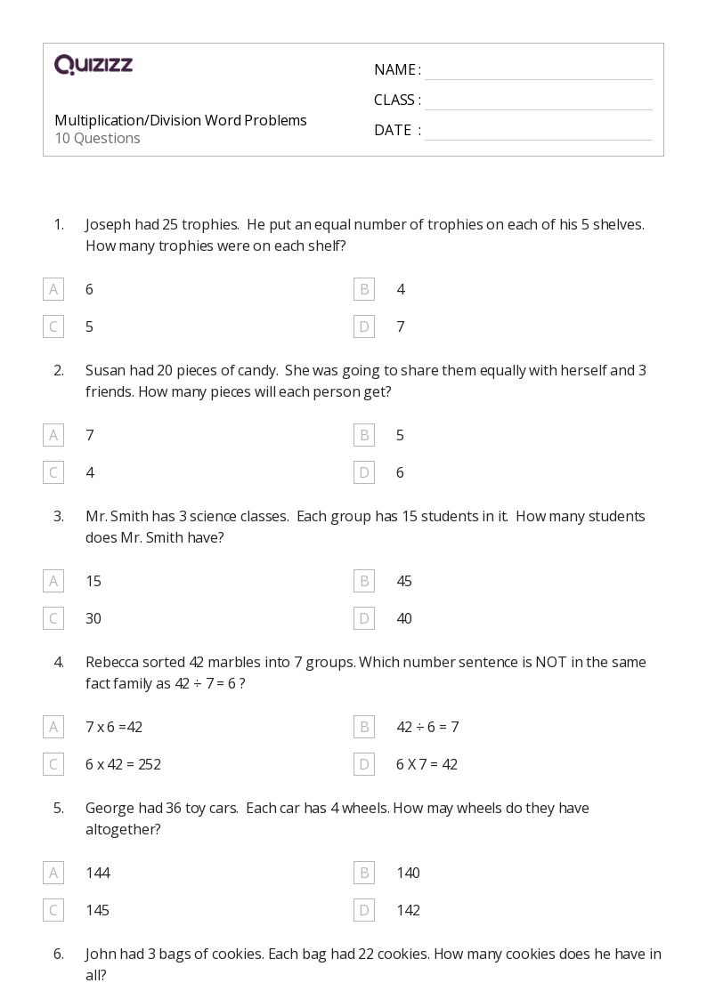 50+ Division Word Problems worksheets for 3rd Grade on Quizizz ...