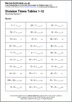 Division Times Tables 1-12 Worksheets - Free Printable PDF