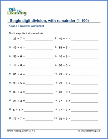 Division with remainders worksheets | Worsheets library