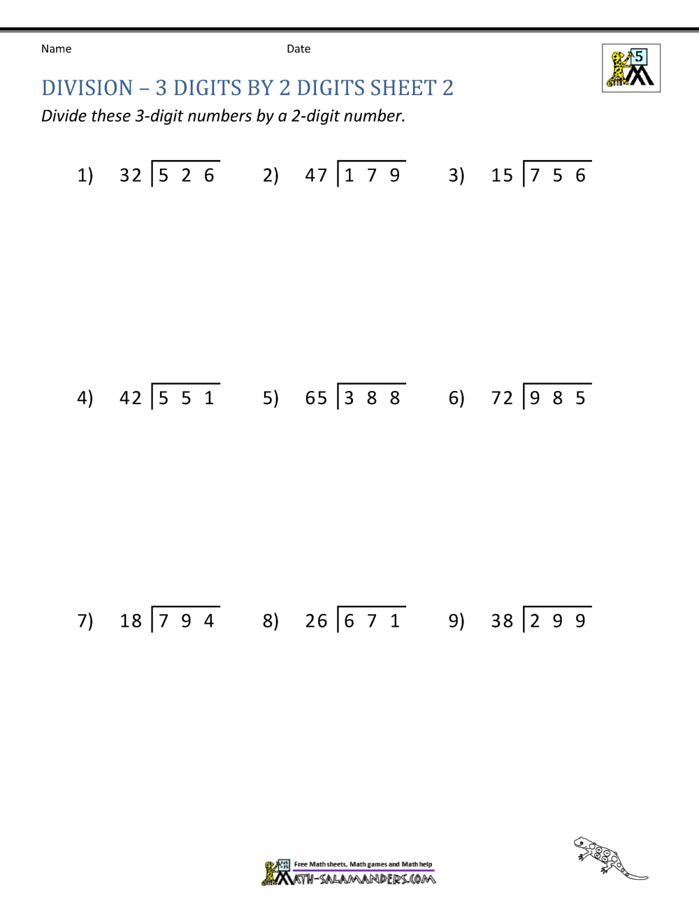 Long Division Worksheets for 5th Grade