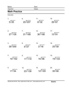 Math Practice - Division Worksheet for 5th - 6th Grade | Lesson Planet