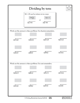 Dividing by tens | 5th grade Math Worksheet | GreatSchools