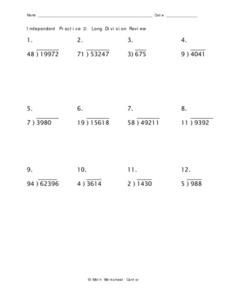 Independent Practice 2: Long Division Review Worksheet for 4th ...