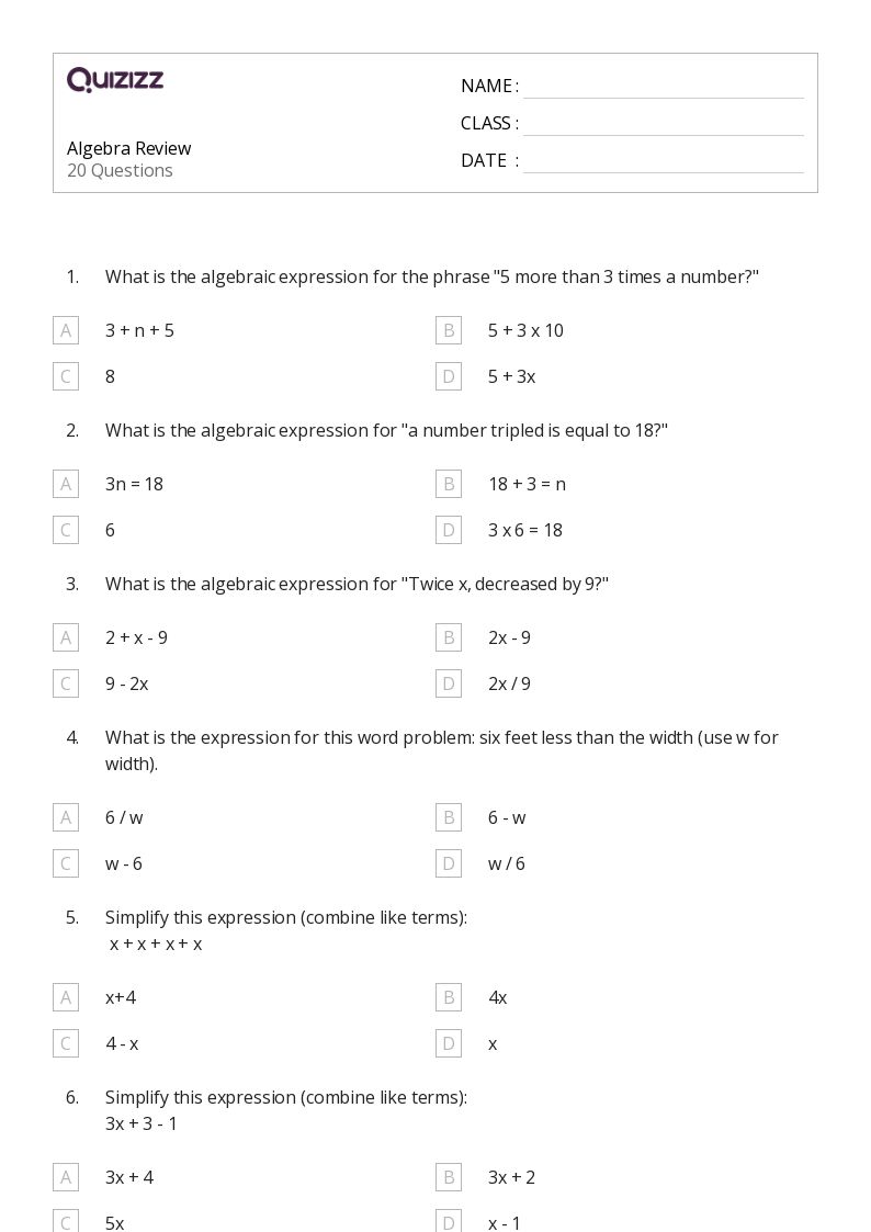 50+ algebra worksheets for 9th Grade on Quizizz | Free &  Printable