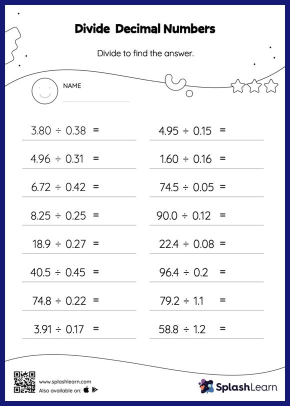 division worksheet decimals