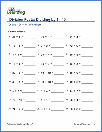 division worksheet for 4th graders