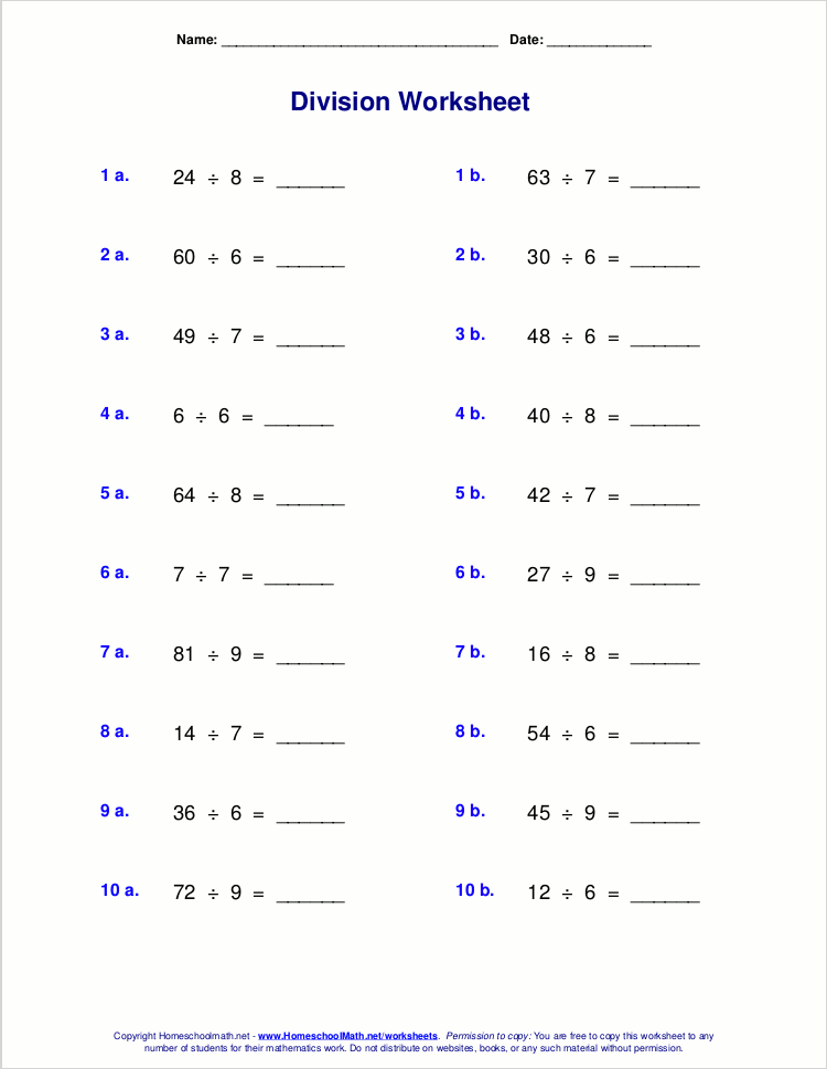 division worksheet for free