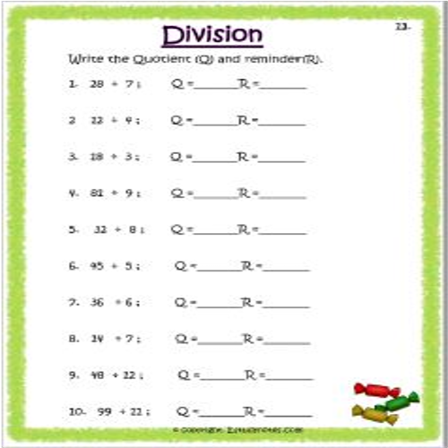 Maths Division Worksheet 13 Grade 3
